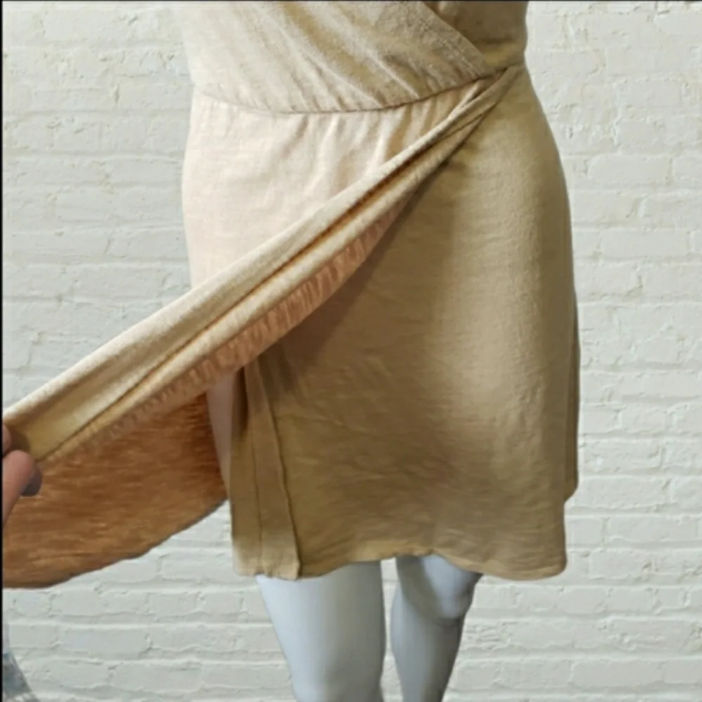 Zara Knit medium tan embroidered floral cotton faux wrap mini dress - Picture 4 of 12